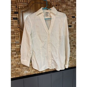 Y2K Fashion Bug Women’s Cream Striped Cotton Stretch Button Down Size L